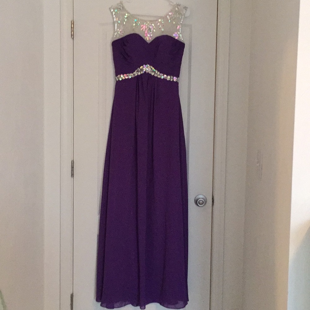Purple and Mesh Ebellished Evening Gown